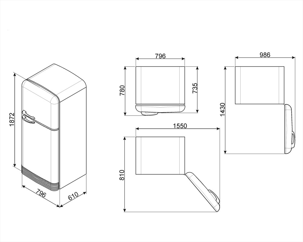 Отдельностоящий двухдверный холодильник Smeg FAB50RPB